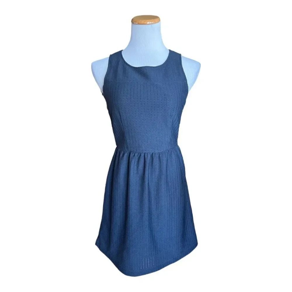 Womens Gabriella Rocha Navy Sleeveless Eyelet Fit & Flare Dress - Sz S